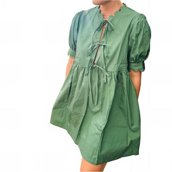 NEW REMINISCENCE scallop dress in olive tea - Picture 2 of 2